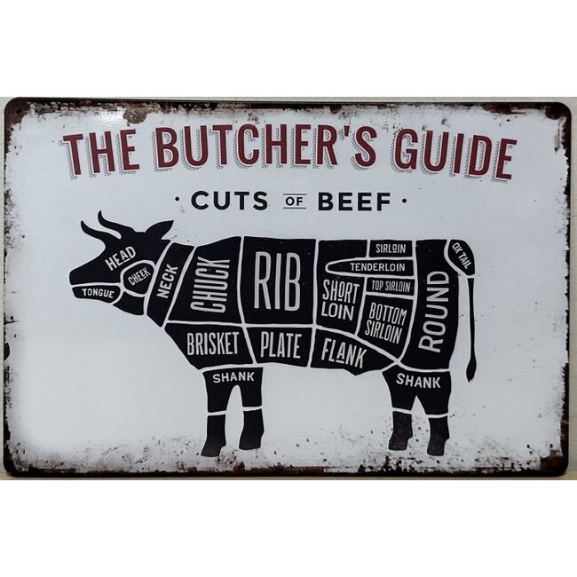 Wandbord Butchers Guide "Koe" 30x20cm Wandbord Butchers Guide "Koe" 30x20cm